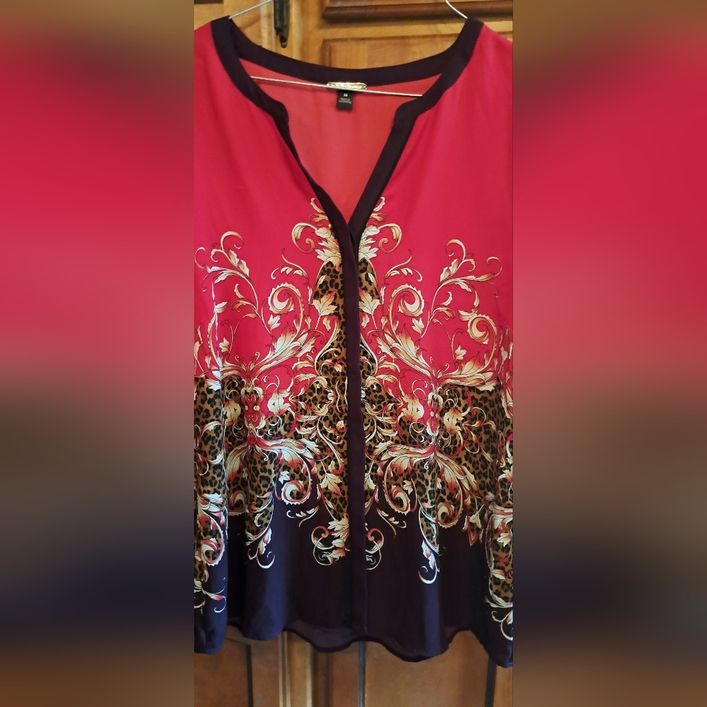 Ladies Dana Buchman Top Sz 14 Long Sleeve, Leopard Print, Red/Purple/Cheetah